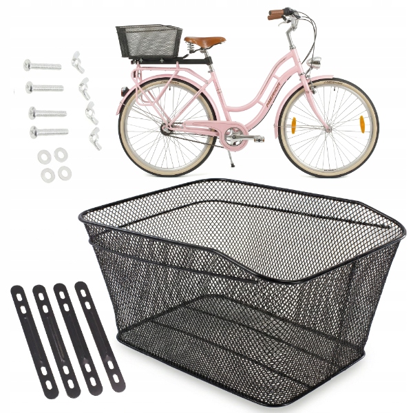 KOSZYK ROWEROWY KOSZ NA BAGAŻNIK ROWER POJEMNY METALOWY TYLNY CZARNY