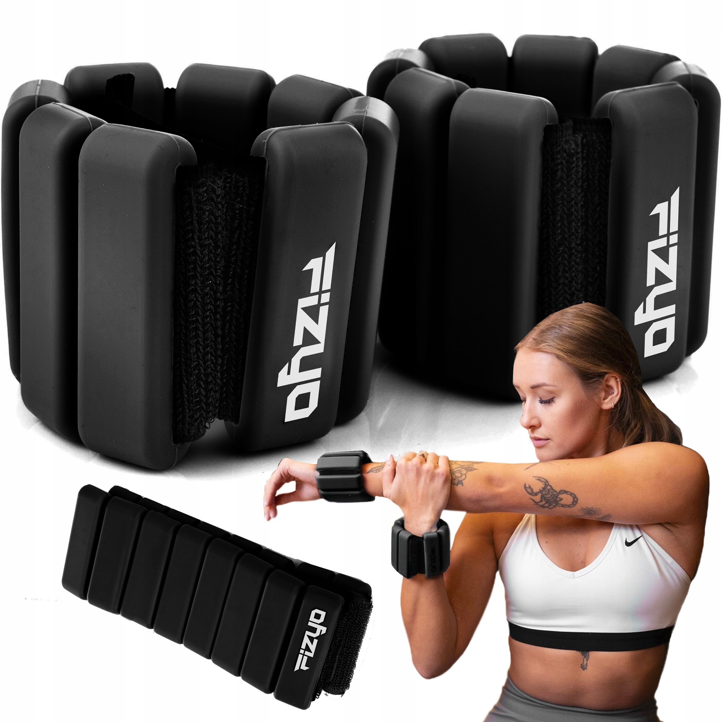 Silikonowe Obciążniki na Kostki i Nadgarstki Fizyo 2x900g Regulowane Czarne