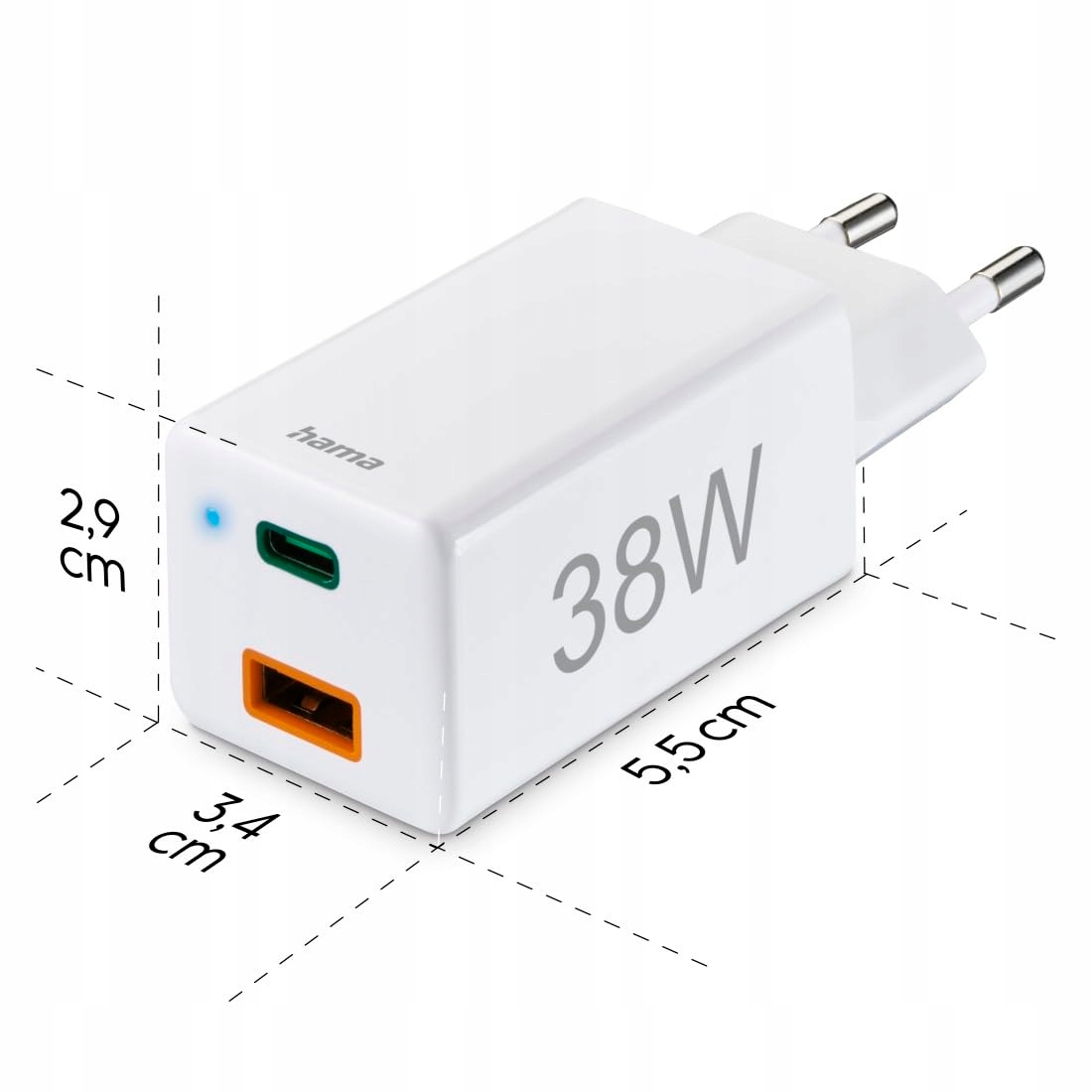 HAMA Szybka Ładowarka USB C i USB A 38W do Smartfonów i Tabletów — miniatura 8