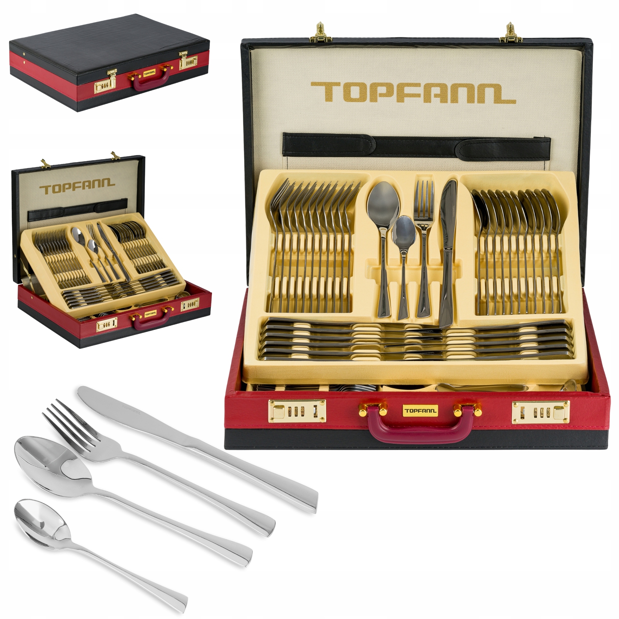НАБОР СТОЛОВЫХ ПРИБОРОВ 72 EL ЧЕМОДАН НАБОР ДЛЯ 12 ЧЕЛОВЕК СТОЛОВЫЕ ПРИБОРЫ СТАЛЬ TOPFANN IRIS