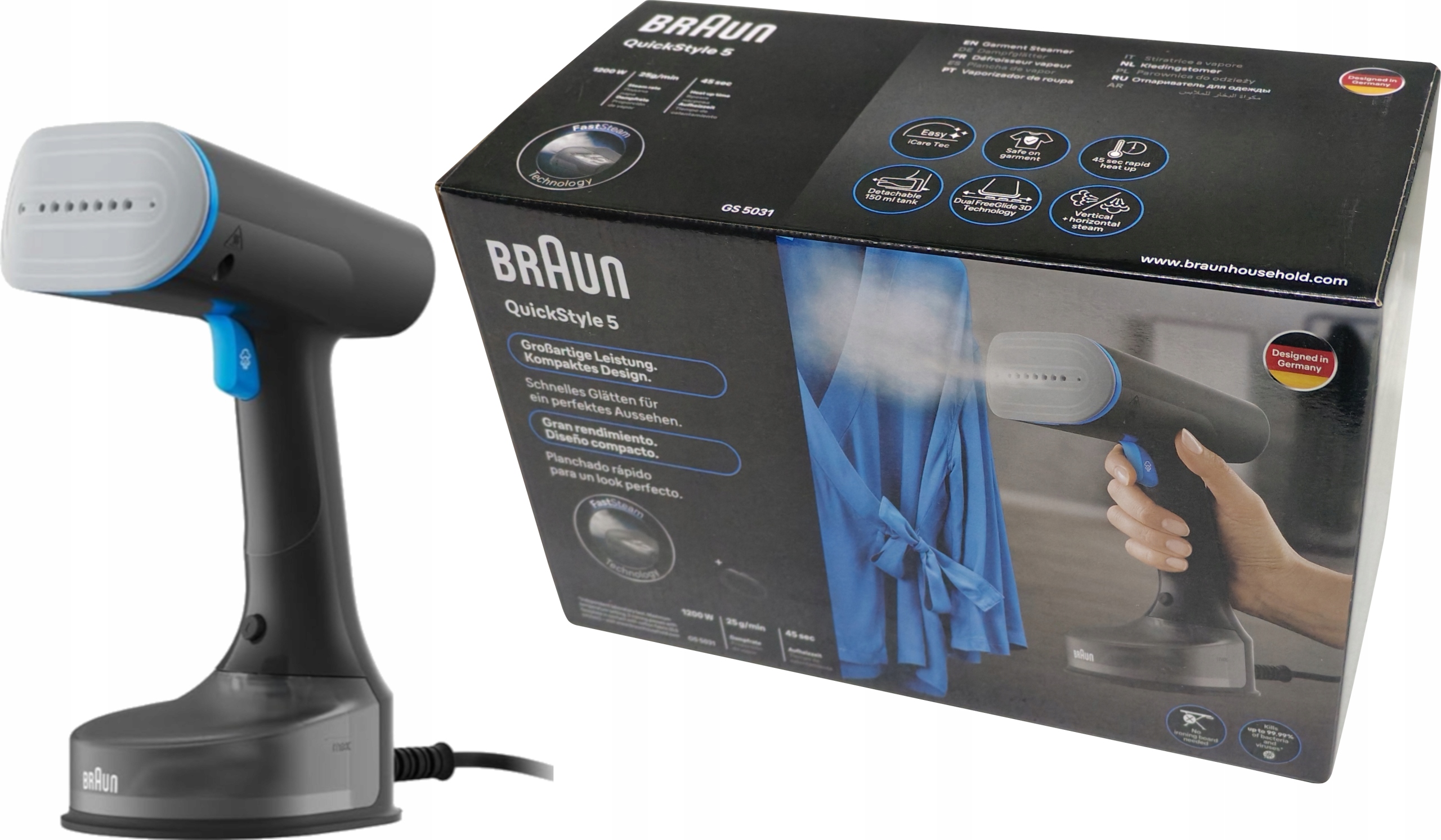 Parownica Do Ubrań Braun Quickstyle 5 GS5031BL 1200W 150ml Black Czarna