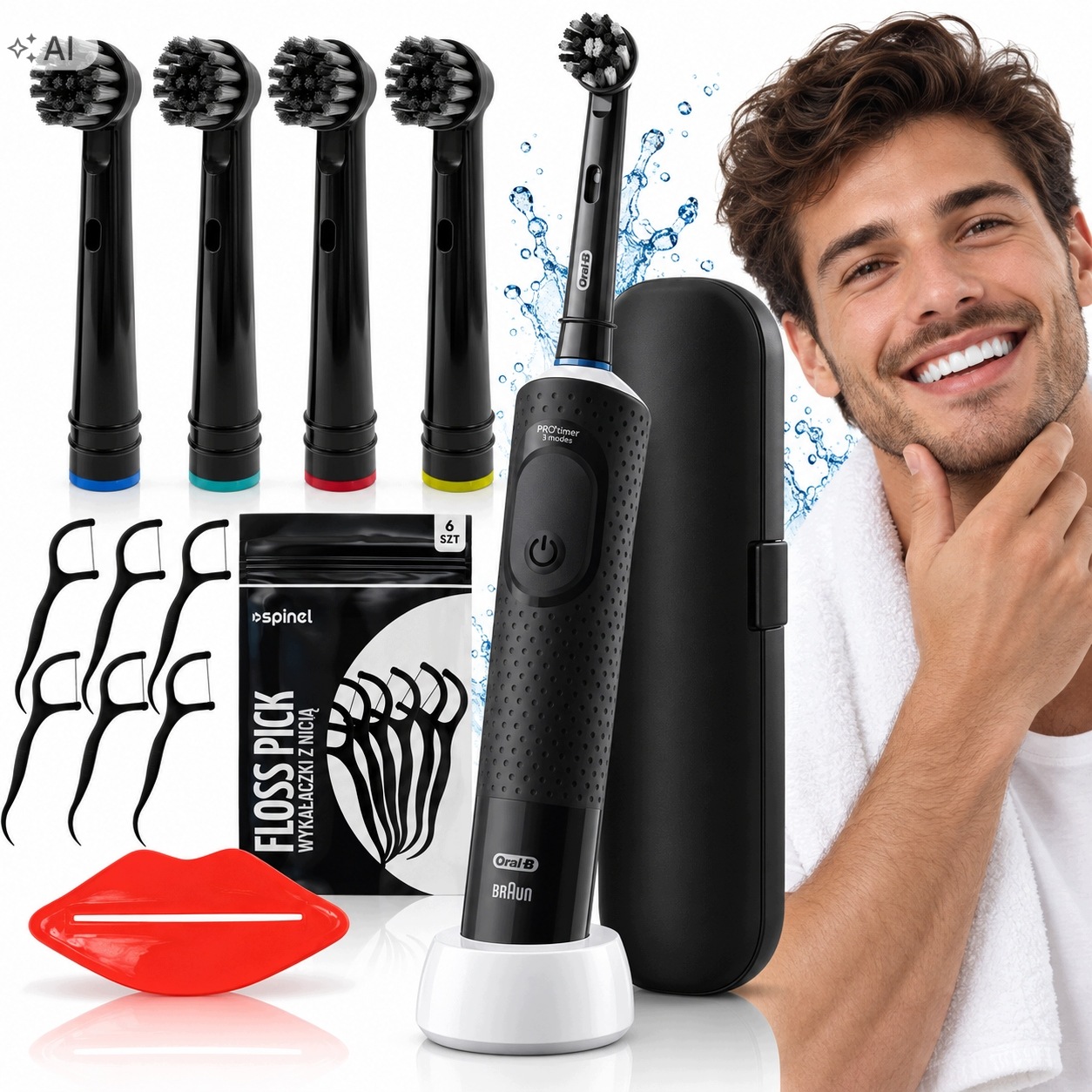 Szczoteczka Elektryczna Vitality Pro Zestaw 4 Końcówki Etui Zębów