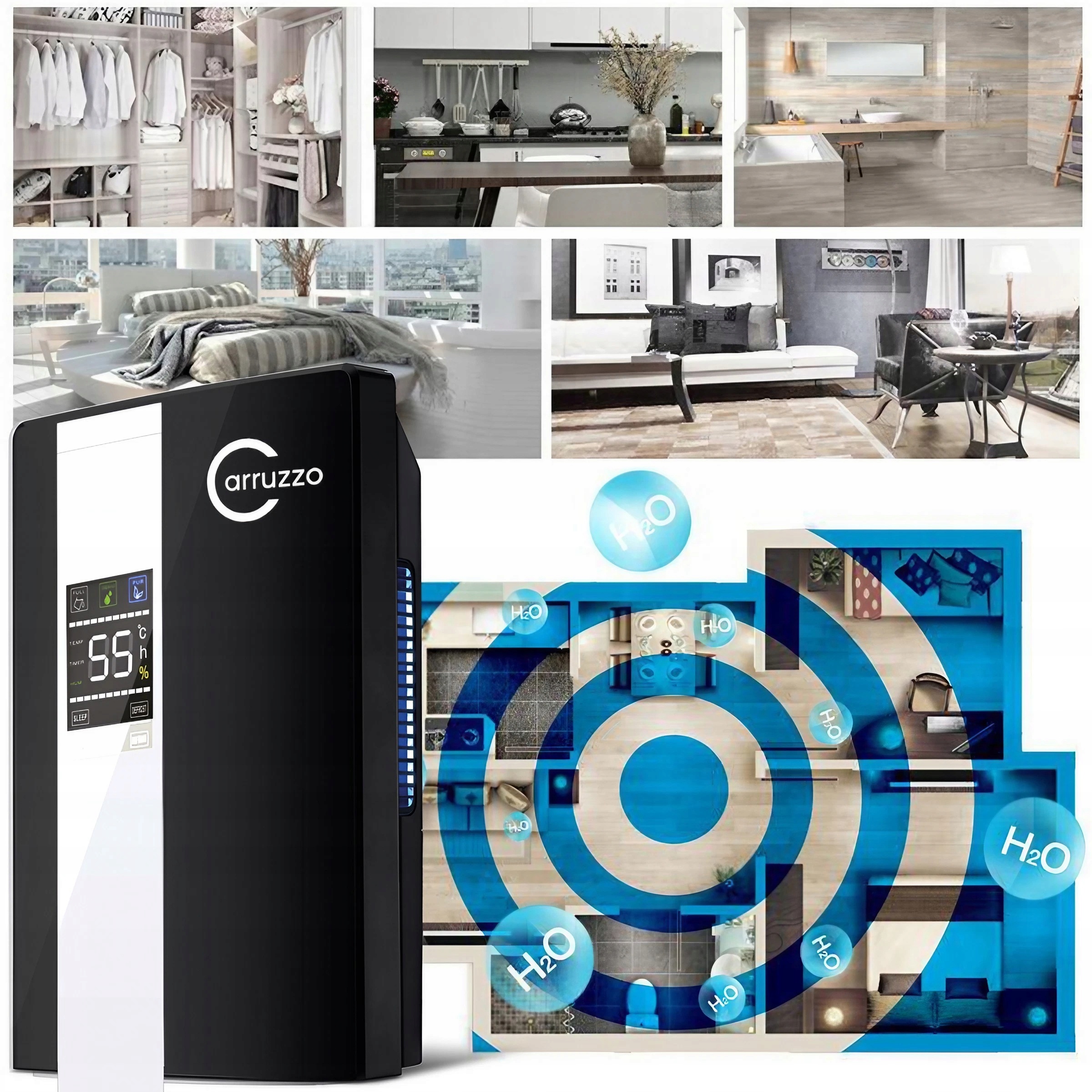 DUŻY OSUSZACZ POWIETRZA POCHŁANIACZ WILGOCI XXL PILOT LED CICHY 90W 2200 ML Kod producenta CSQ1306