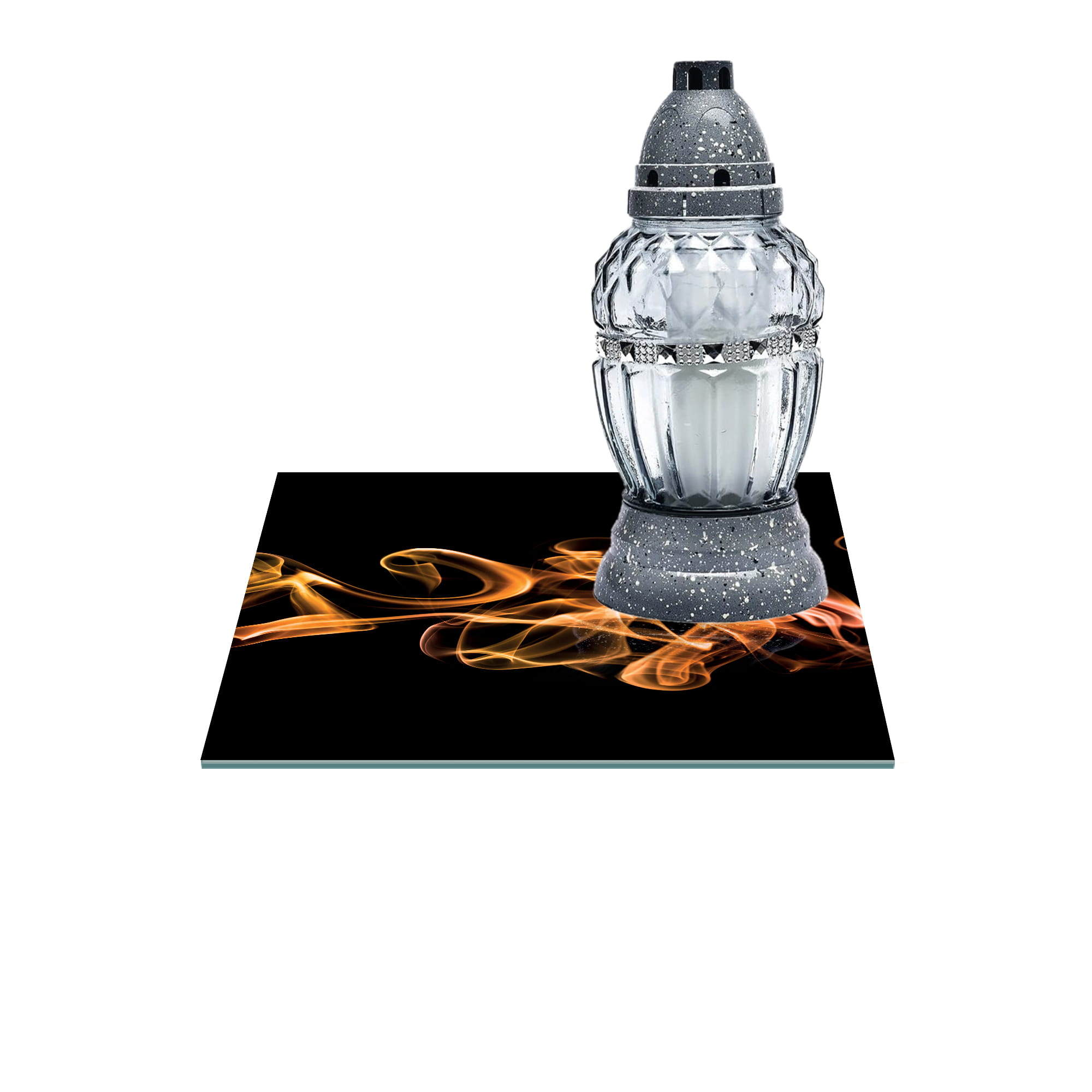 SZKLANA PODSTAWKA POD ZNICZE 25x25cm Miedź dym 68e