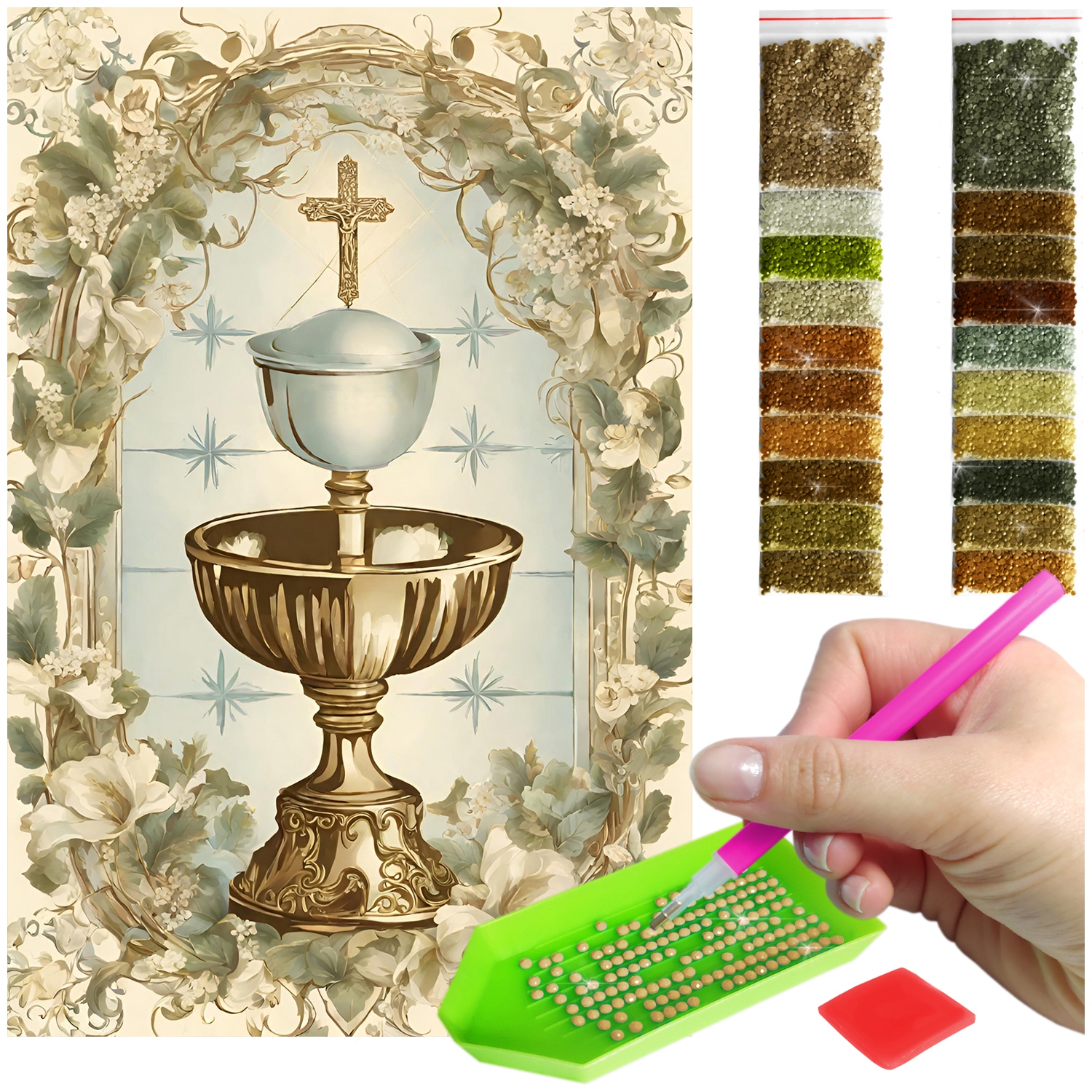 Výšivka Diamond Painting mozaika mešní kalich dárek ke svatému přijímání