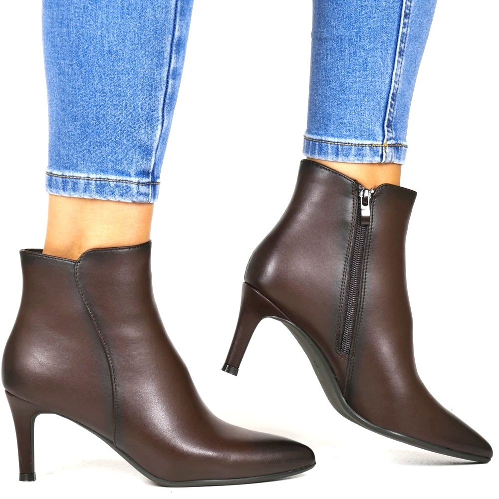 Kotníkové Boty Na Špendlíku Hnědé Čokoládové Elegantní Top Kůže Z6 iBoty