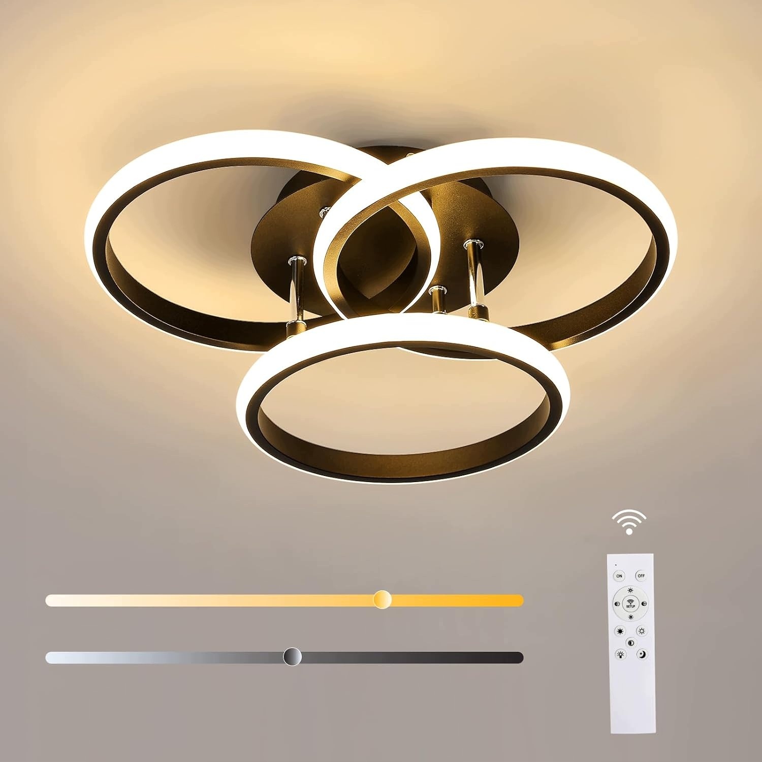 Lampa Sufitowa Led Żyrandol Czarny 3-KROUŽKOVÝ Nowoczesny Salonu Z Pilotem 42W