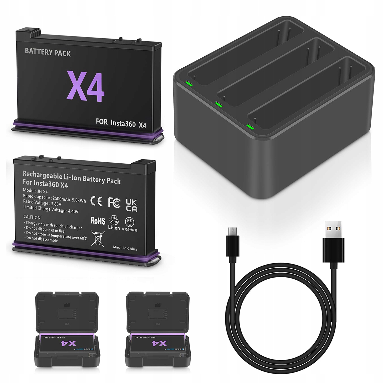 Pro Insta360 X4 Náhradní nabíječka baterií 3 zásuvky Kryt baterie Z 2 Aku