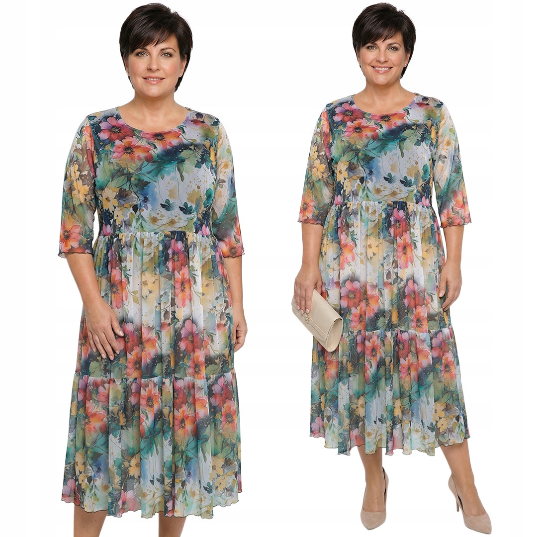 Síťovaná šaty s barevnými květy plus size velikost 60/62