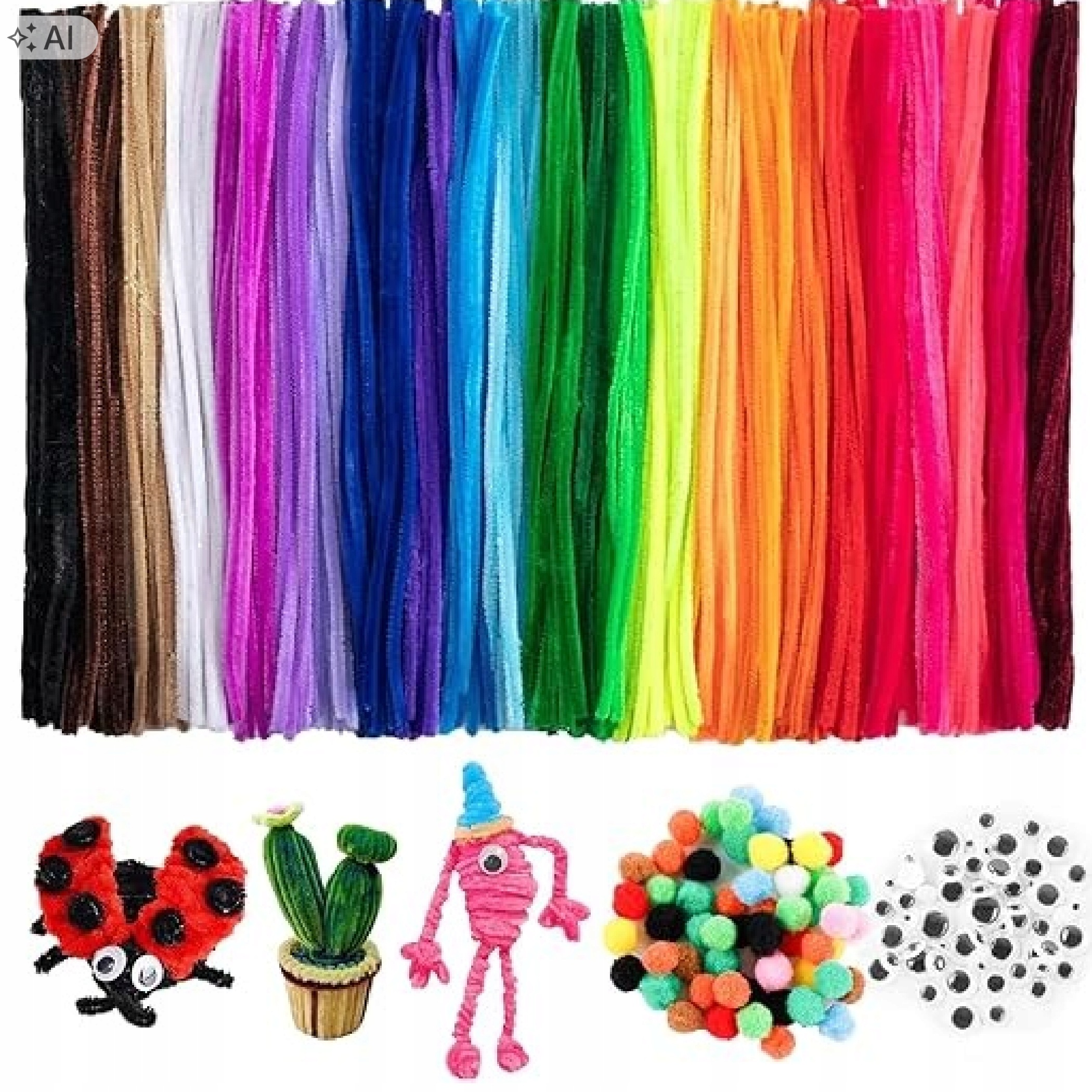 * Kreativní Drátky, Chlupaté, 30 CM, 0,6 MM, 1000 Kusů Očka Bambule
