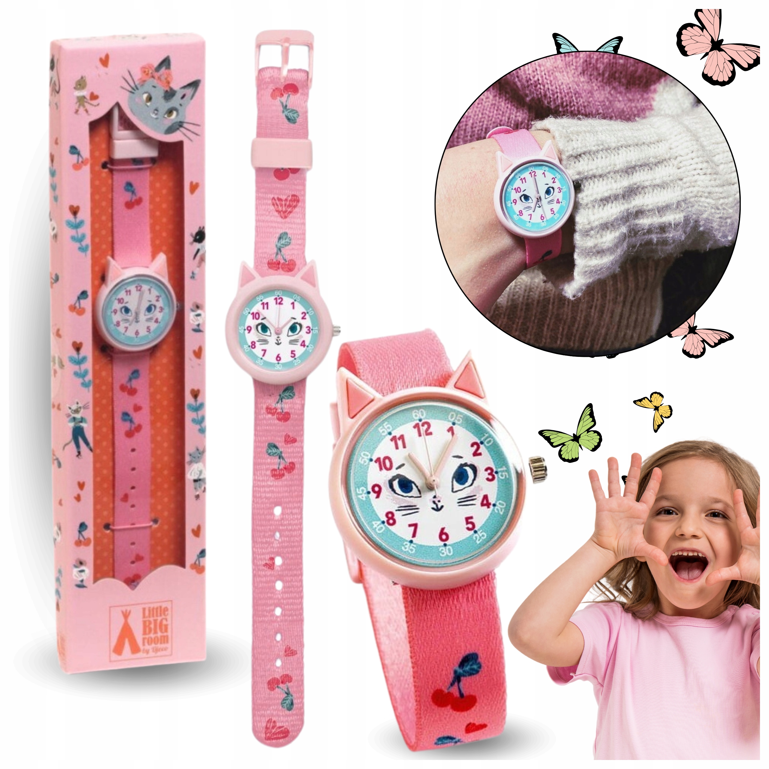 Dětské hodinky pro děti Dívky Kočka Kotě Růžová