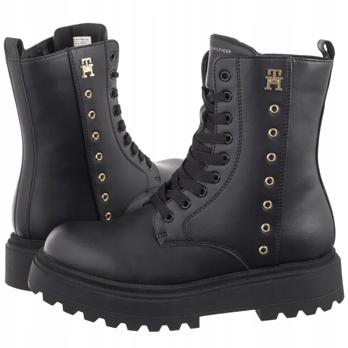 Boty Kotníkové Boty Kanady Tommy Hilfiger Lace-Up Bootie Black T3A5-33579 Černé