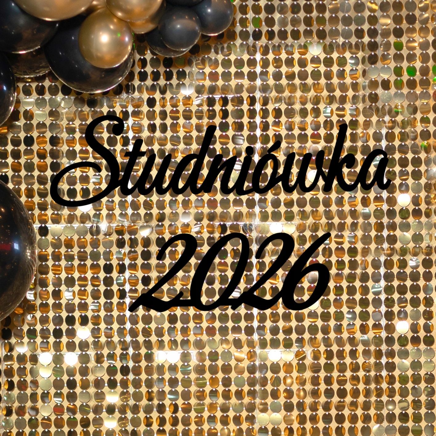 Černý nápis z plexiskla Studniówka 2026, dekorace na ples 80 cm
