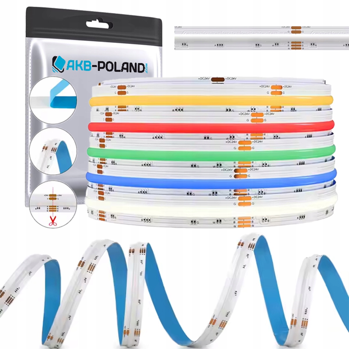 Led Cob páska Rgbw 24V Neon 3920 Diod Rolka 5M Kvalita Rgb Teplá Biela