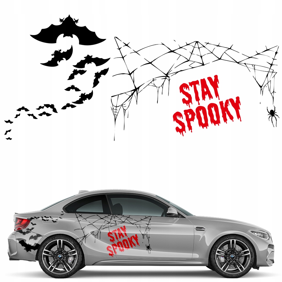 Samolepka na auto Stay Spooky Pavučina Netopýři Halloween