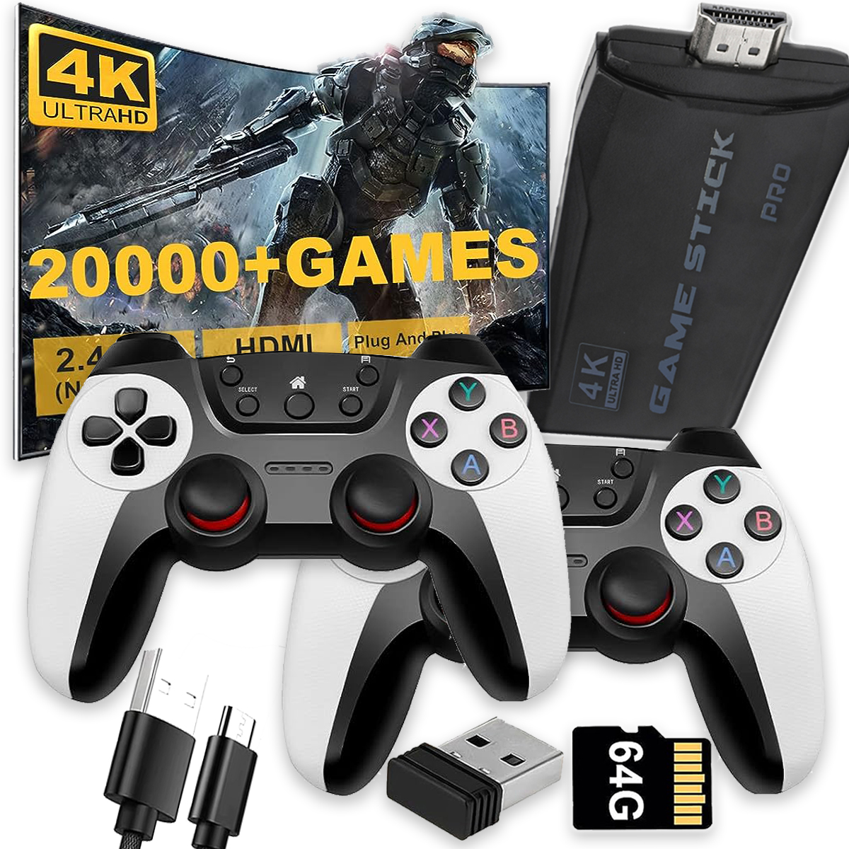 Konsola Retro Hdmi 20 000 Gier Tv Emulator Telewizyjna 2 Pady Bezprzewodowe