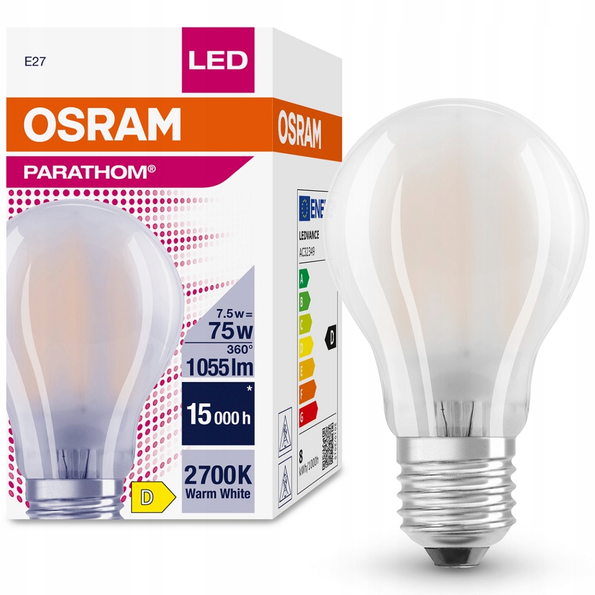 

Żarówka Led E27 A60 7,5W 75W 2700K Filament Osram