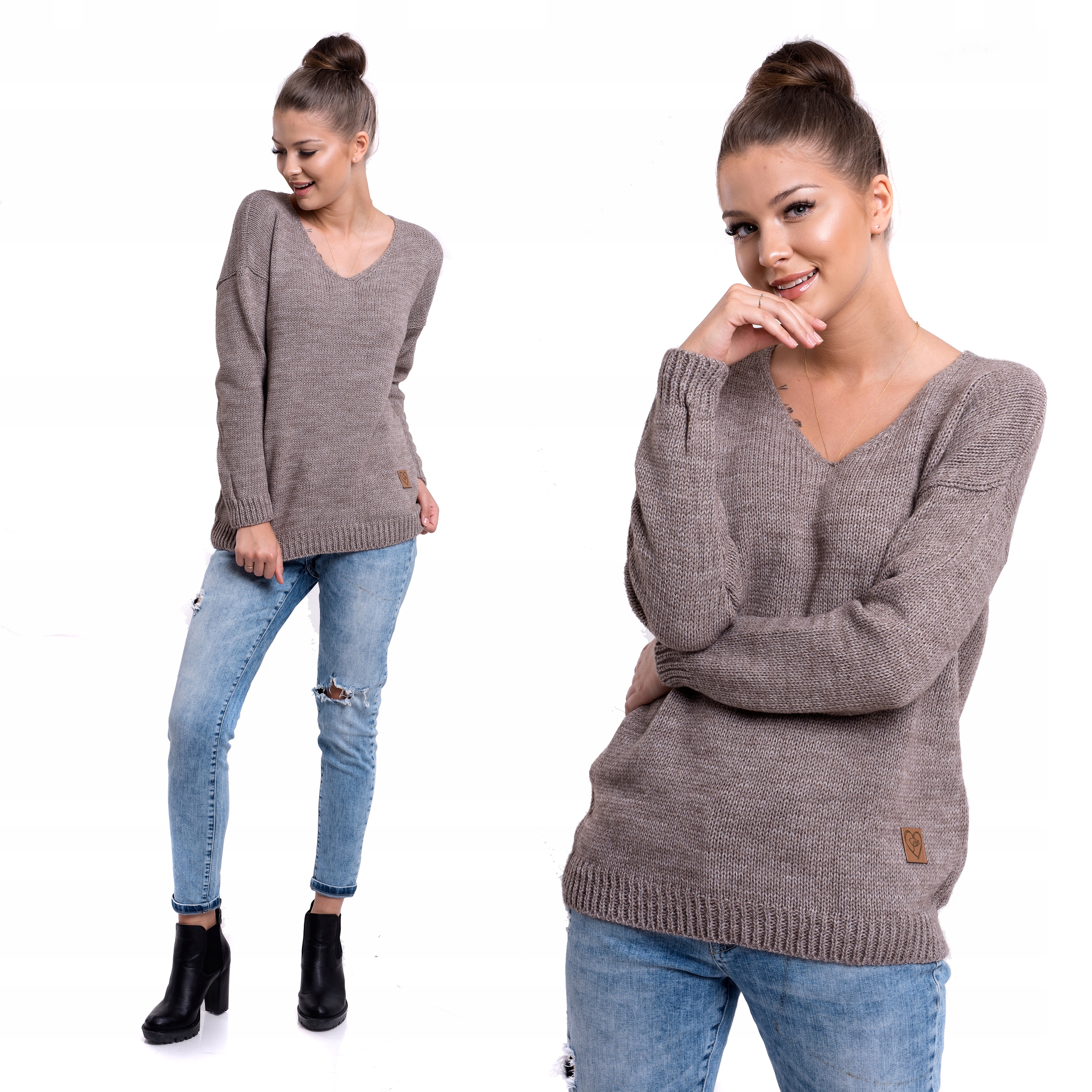 

Adora Klasyczny Sweter Tunika Dekolt S/m