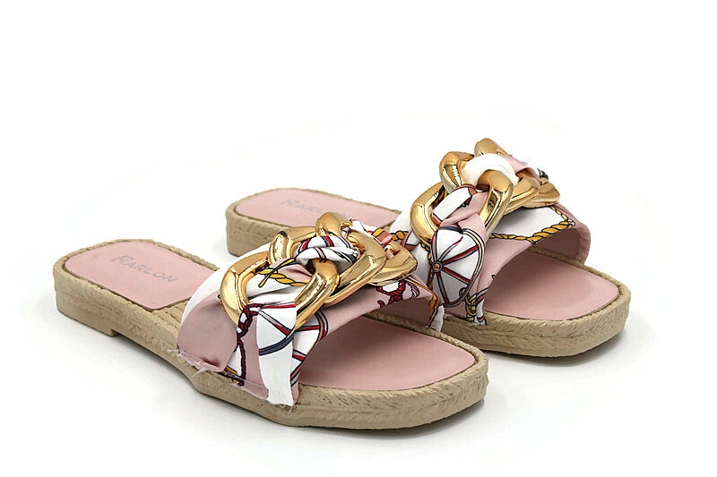 XS-8 L.PINK KLAPKI ZDOBIONE ZŁOTYM ŁAŃCUCHEM R.38 Marka Msmg