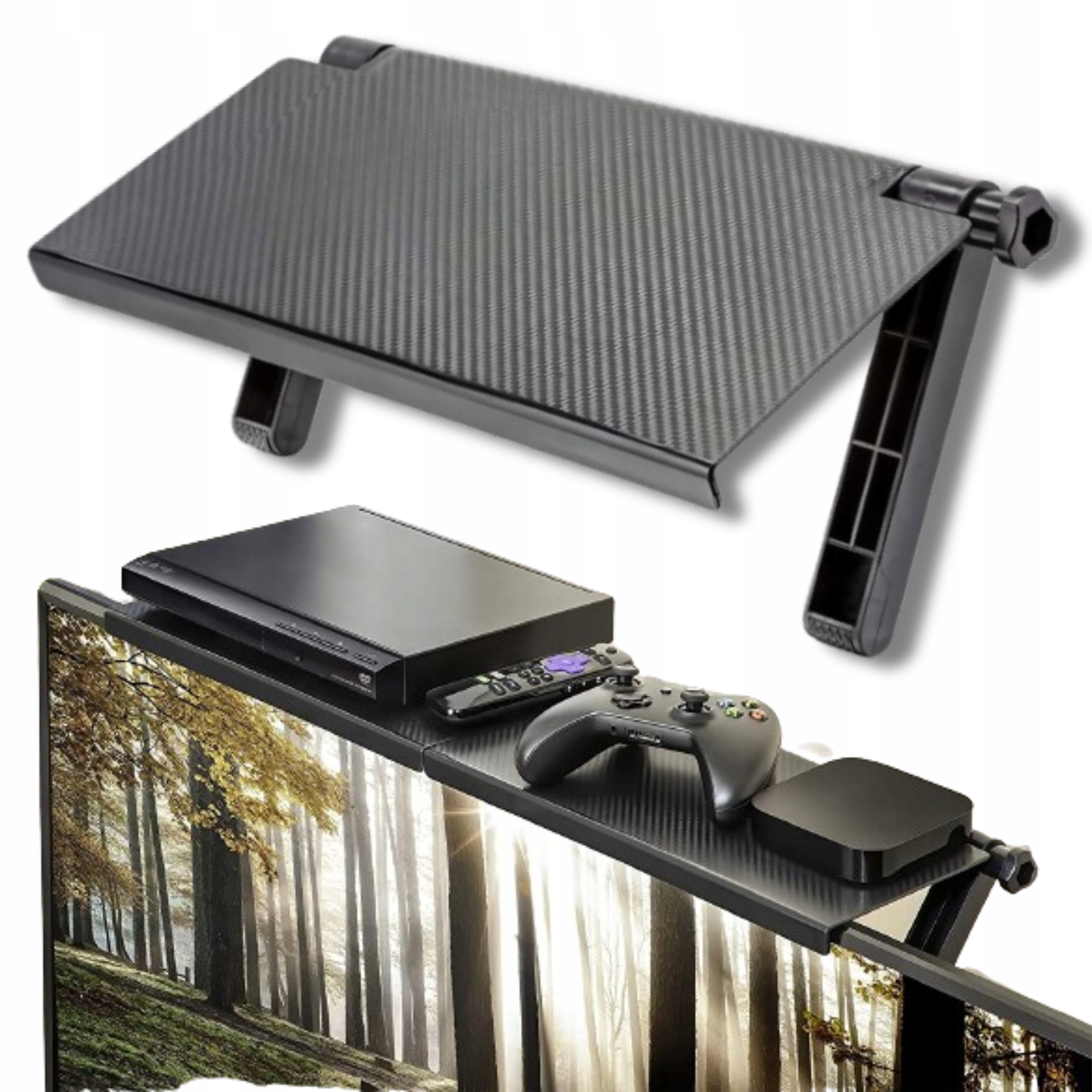 PÓŁKA NAKŁADANA NA MONITOR TV STOJAK UCHWYT NA DEKODER DVBT MODEM ROUTER