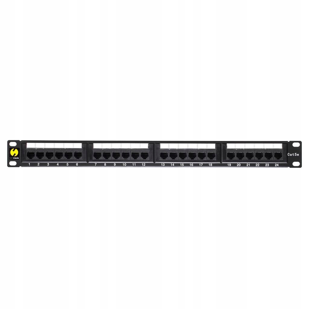 Patch panel RACK 19&quot; 1U, 24 porty kat. 5e UTP, Netrack, z półką, czarny