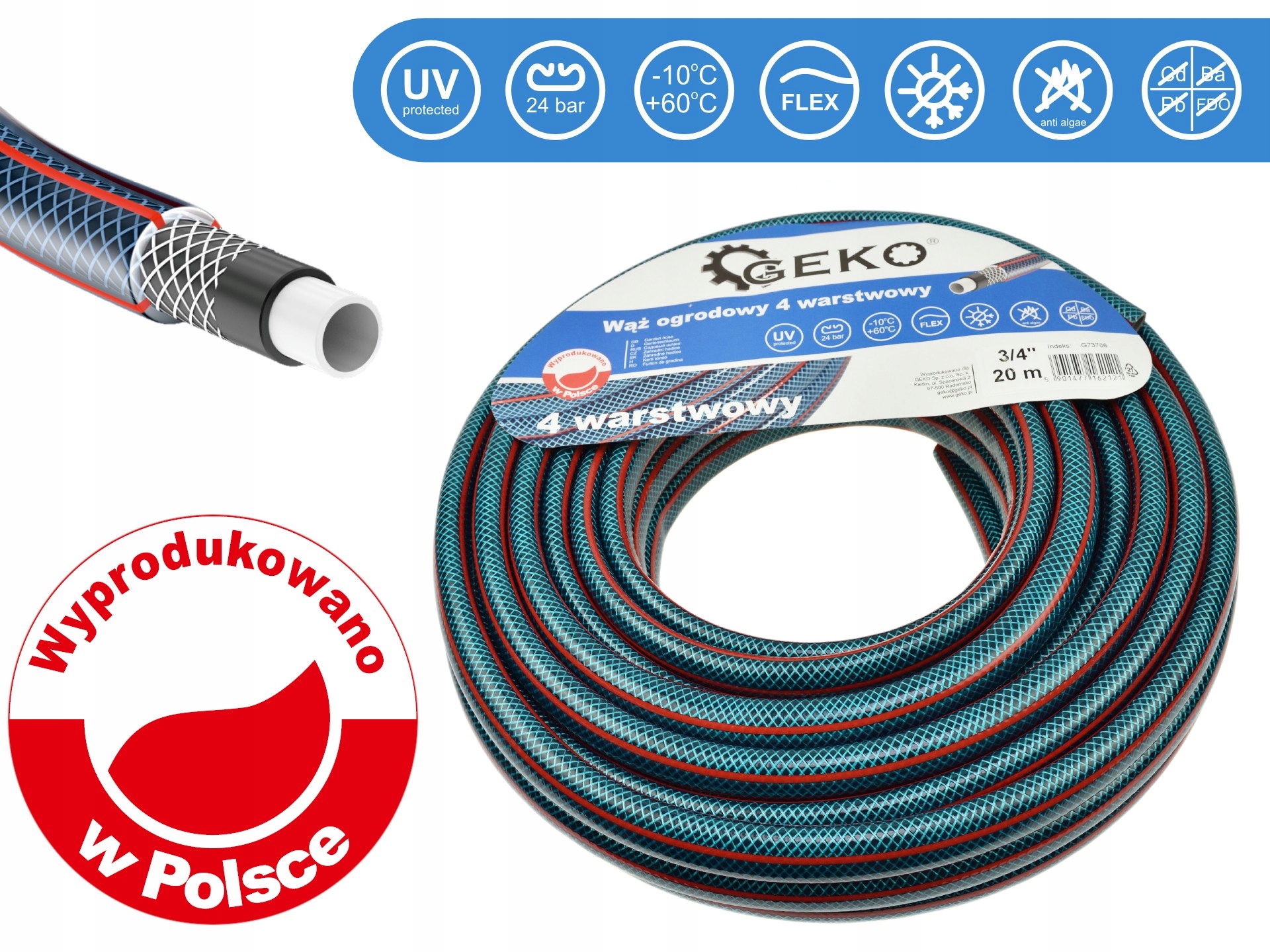 

Wąż ogrodowy 4 Warstwowy 3/4" 20m Polski