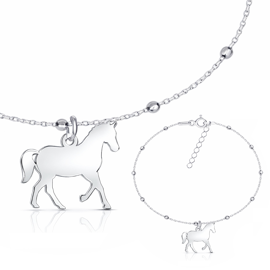 Kůň koník plech stříbrný kuličkový náramek stříbro 925
