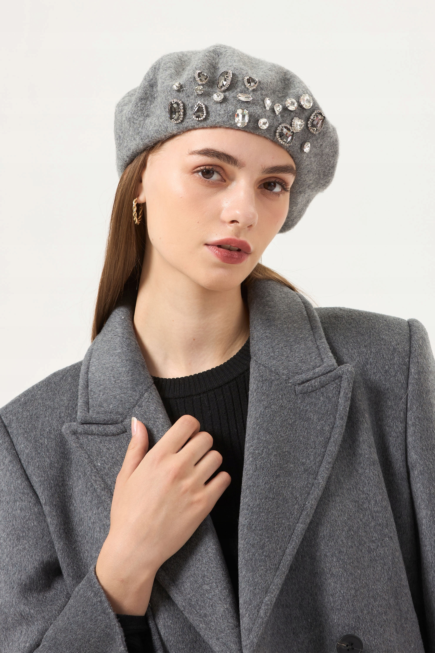 BERET Z WEŁNĄ DIAMONDS SZARY