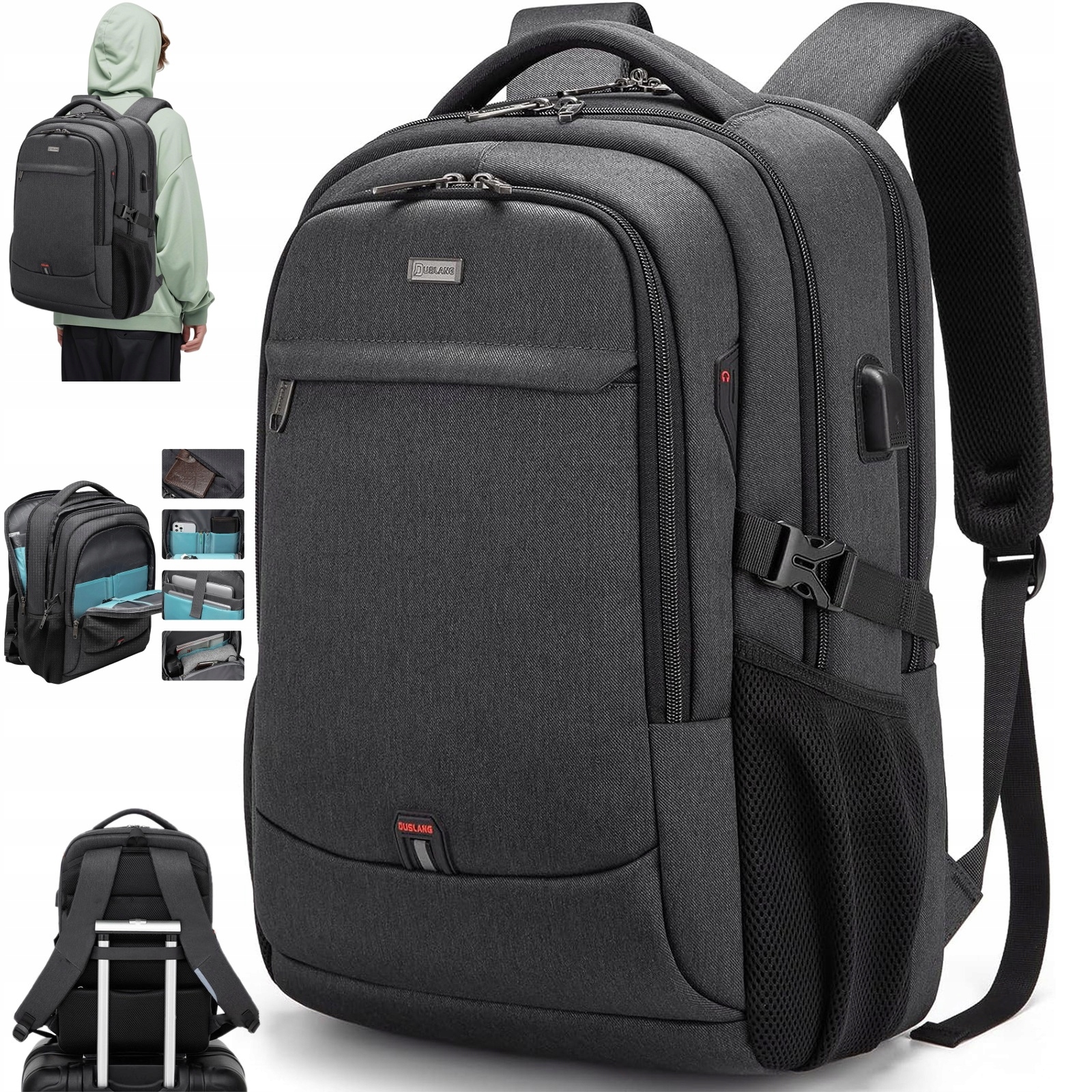 Plecak z Usb Multi-Pocket Oxford Cloth Travel Office Laptop Plecak