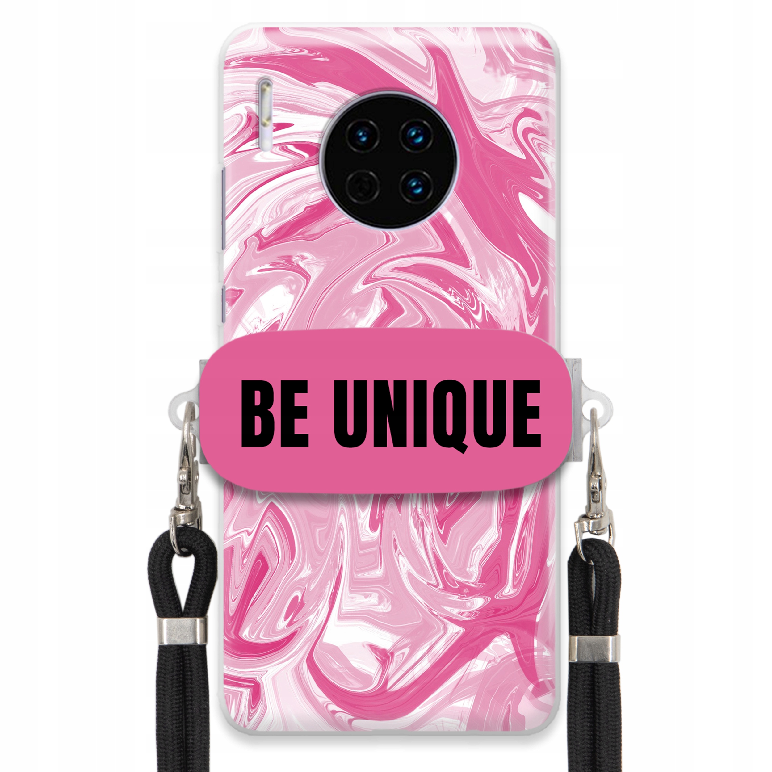 Puzdro pre Huawei Mate 30 Case držiak na šnúrku Čierna Ružová Mramor Be Unique