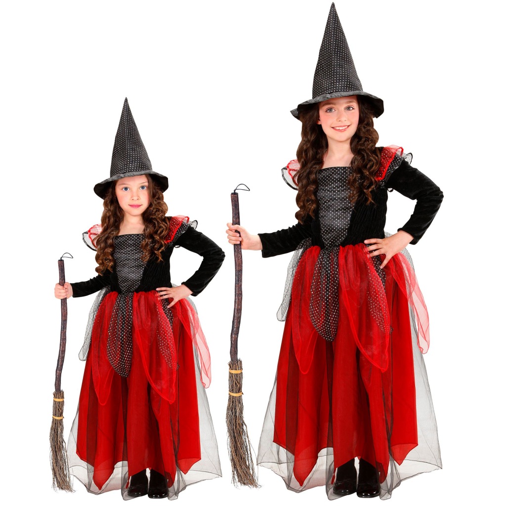 Strój Czarownicy Sukienka Bordowa Kapelusz 140 Widmann Halloween 12937