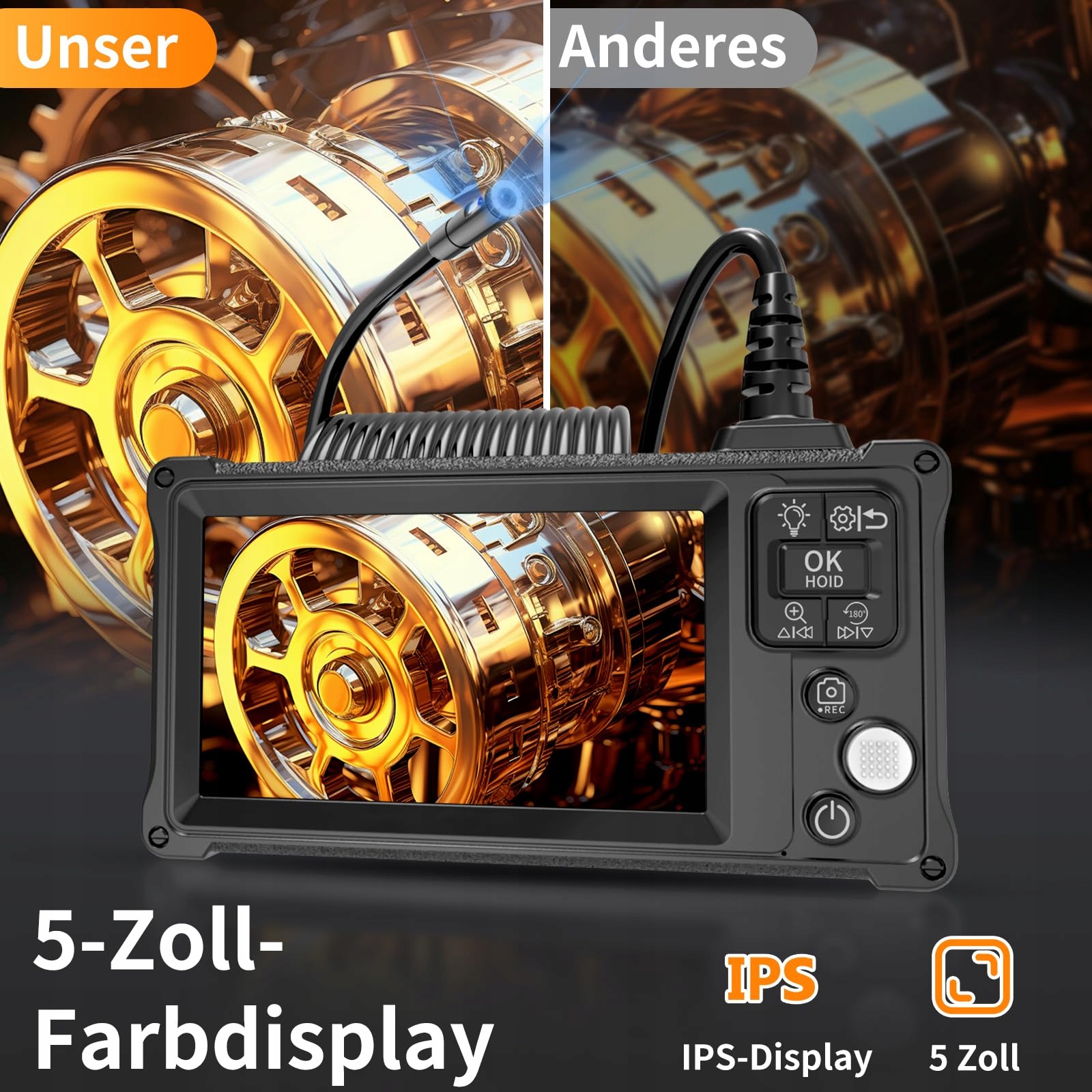 ENNOVOR Kamera Endoskopowa HD 1920P Podwójny Obiektyw 5 Cali IP67 10M Kabel — miniatura 2