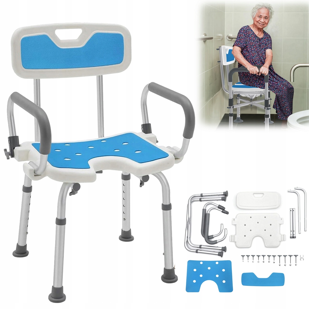 Taboret Pod Prysznic Krzesło Prysznicowe Stołek Alumniowy Oparcie Uchwyty