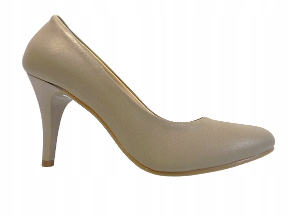 Béžové kožené lodičky s nízkým podpatkem, elegantní klasické lodičky Sala 35