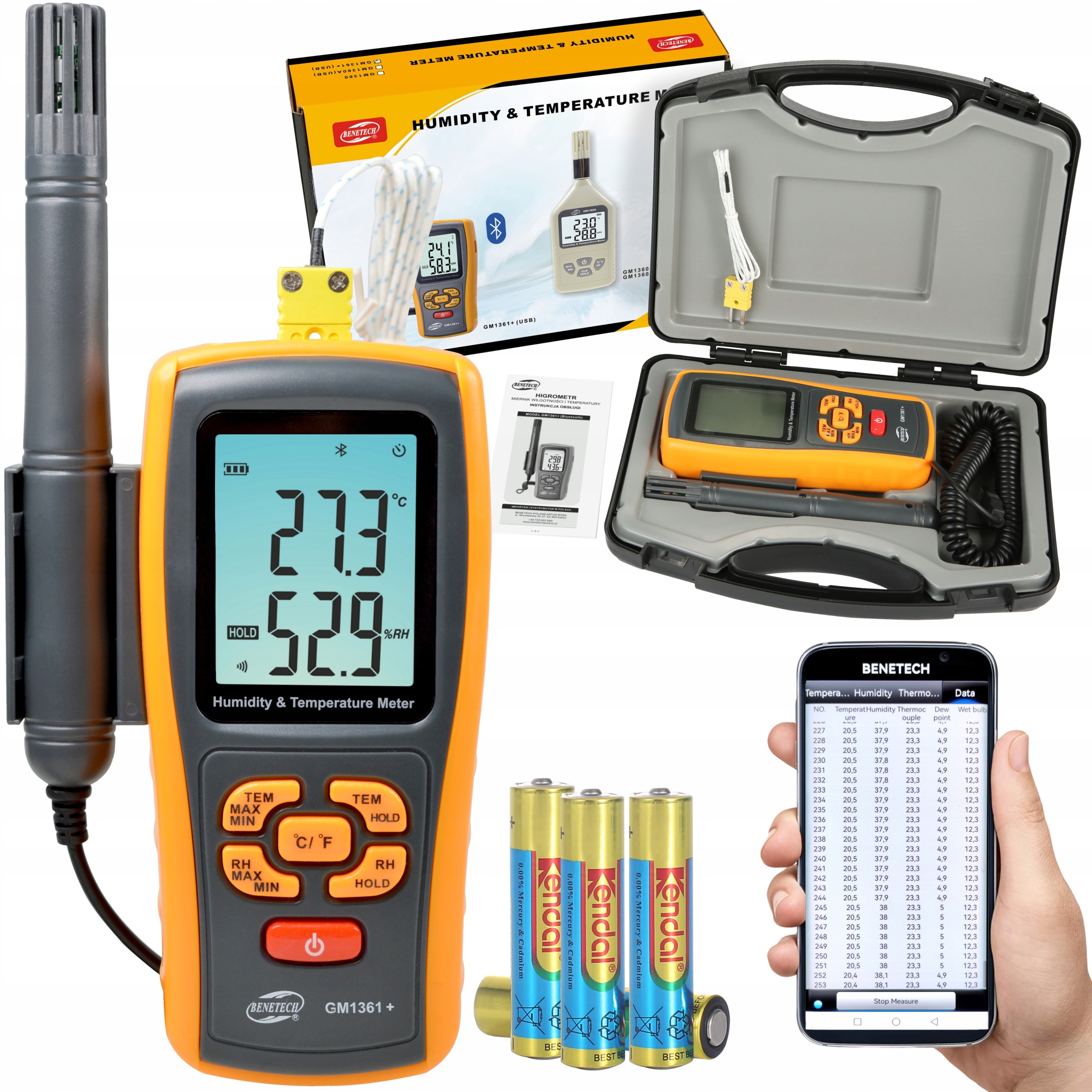 HIGROMETR WILGOTNOŚCIOMIERZ MIERNIK WILGOTNOŚCI TEMPERATUR POWIETRZA BT LCD
