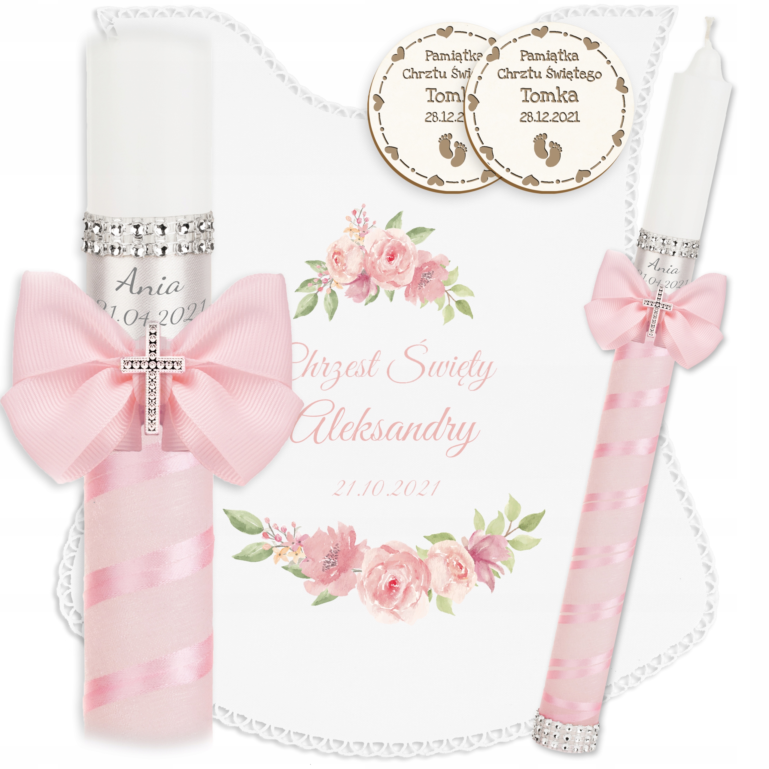 ŚWIECA NA CHRZEST SZATKA DO CHRZTU 2 x MAGNESY Pamiątka Chrztu Świętego