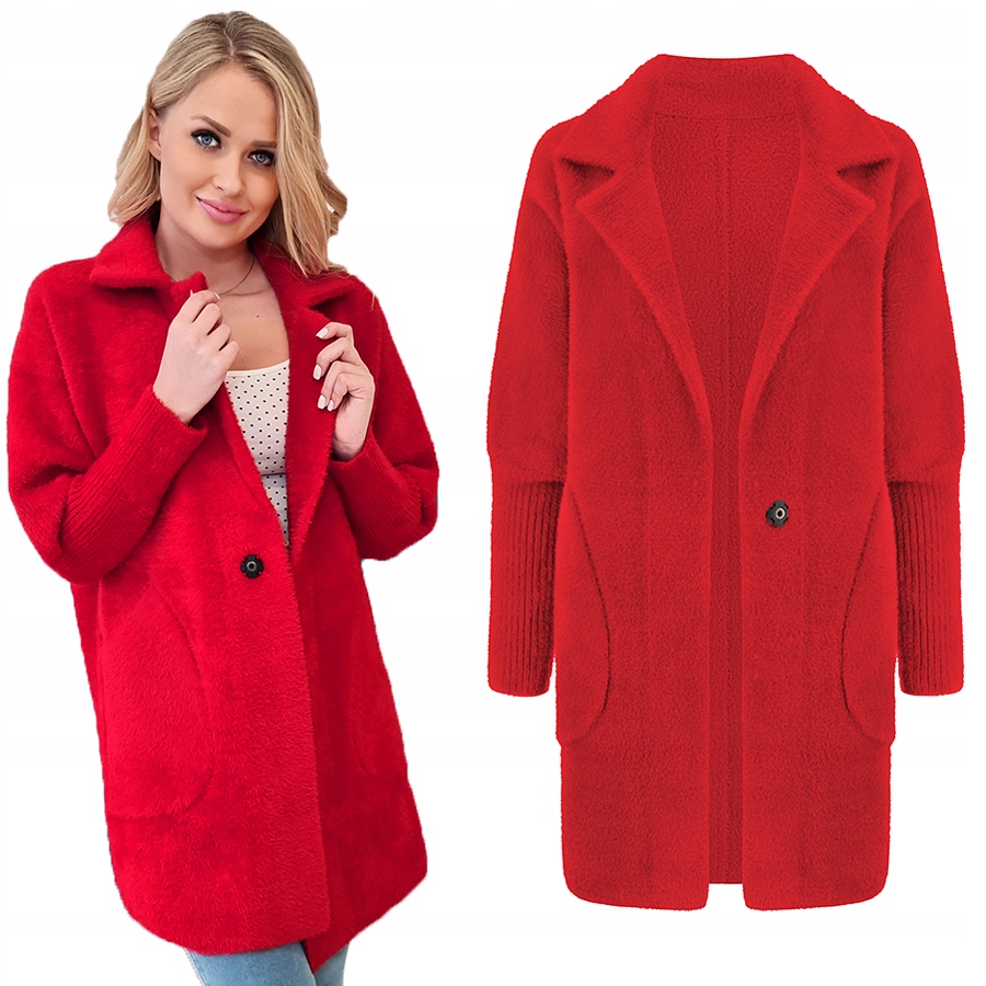 Alpaka Teplý Kabát Přehoz Vlna Barva Červená