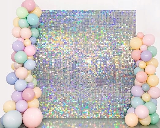 Flitrové panely stříbrné duhové 30 x 30 cm, dekorace na párty, 8 ks