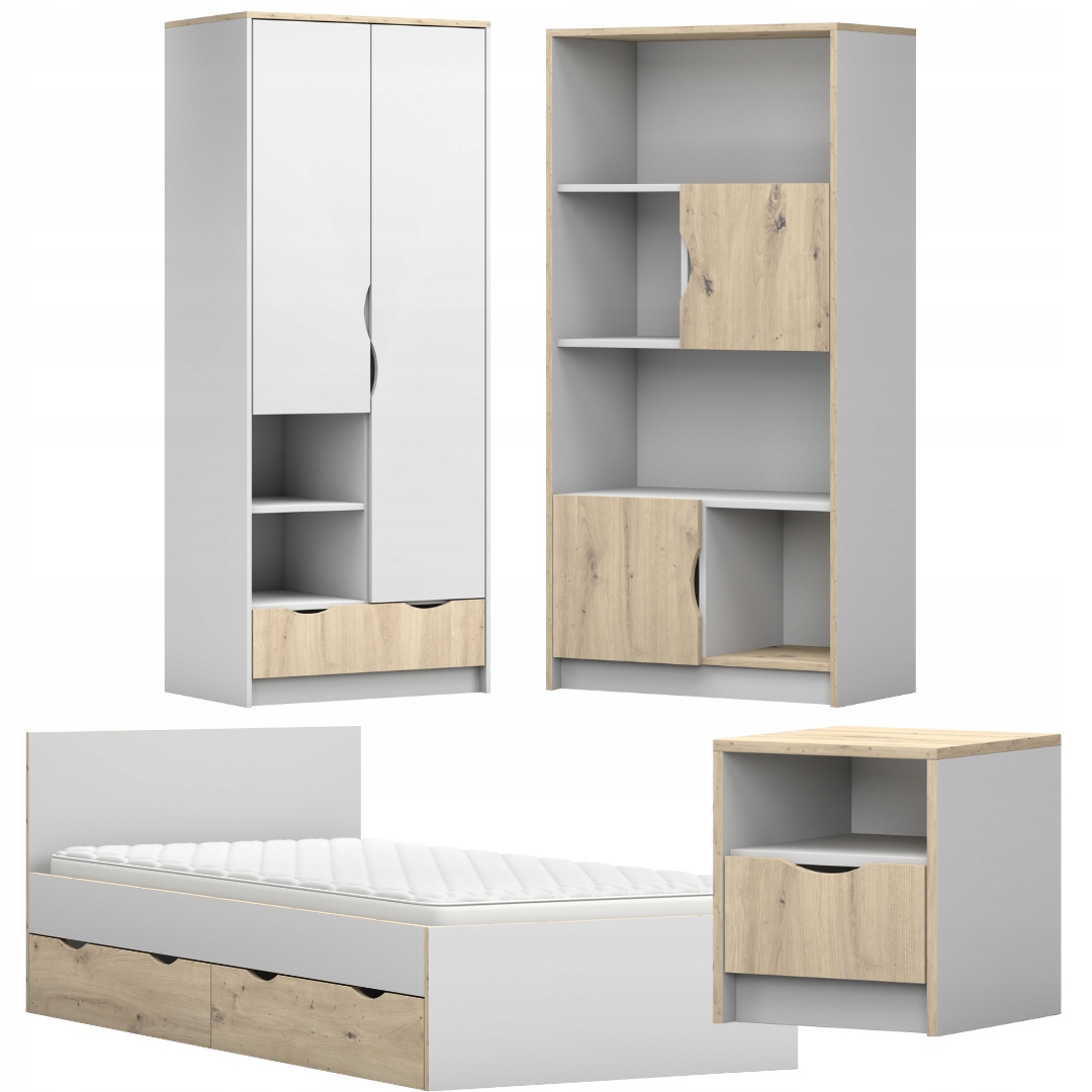 Mládežnický set Joy I 2D skříň regál noční stolek postel Bílá