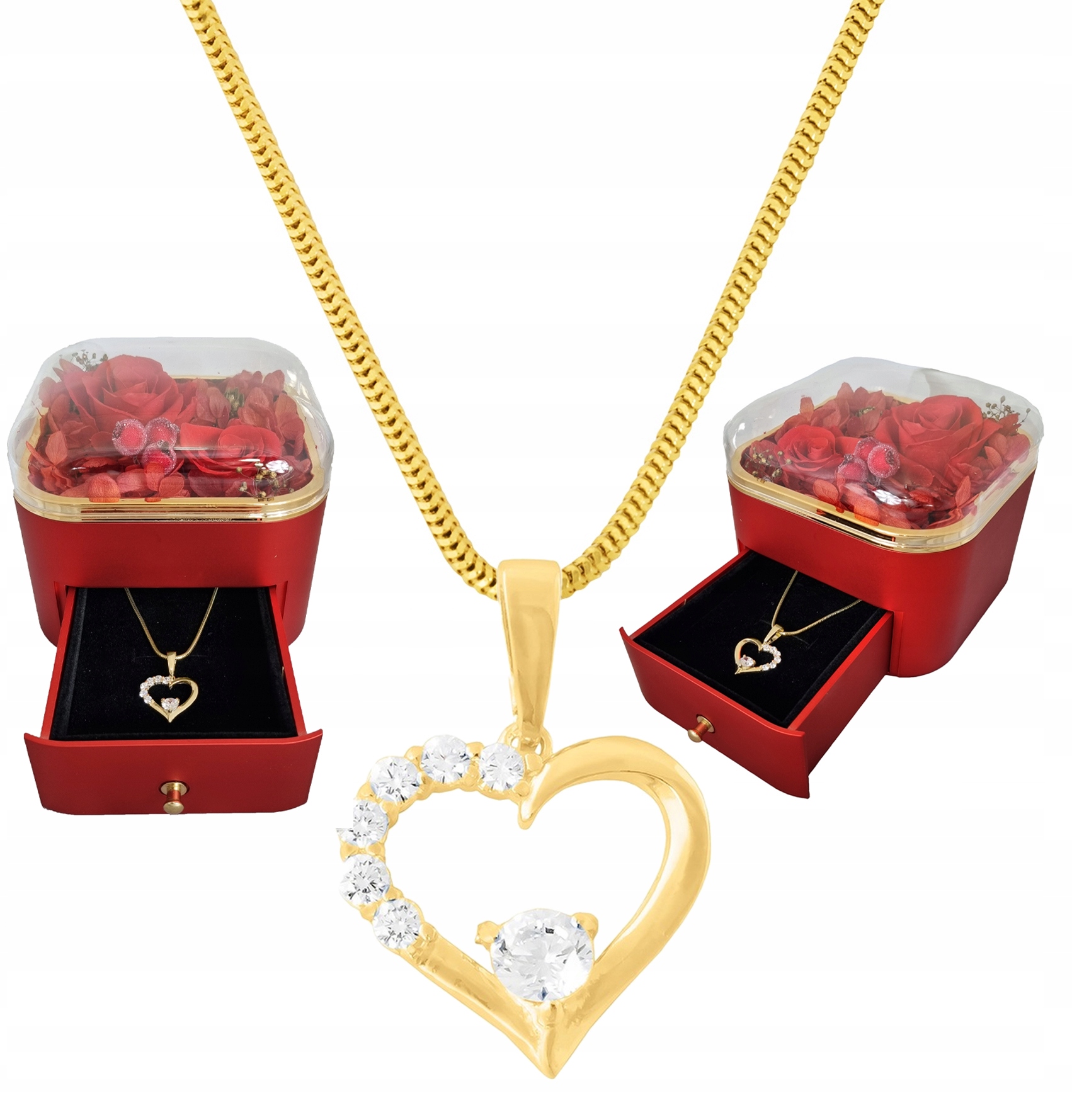 Stříbrný náhrdelník Pozlacené srdce s zirkony Dárek k Vánocům|55 cm