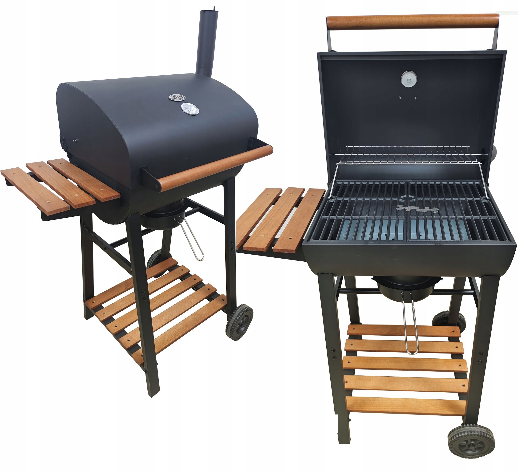 Grill Węglowy Beczka Z Pokrywą Popielnik Ogrodowy Duży Ruszt Żeliwny +komin