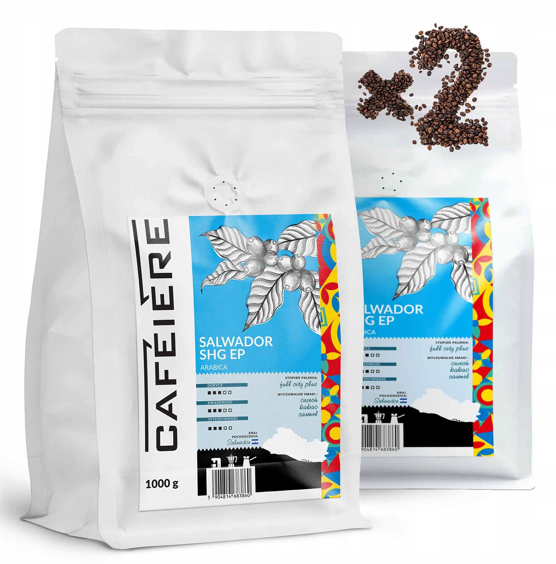 Levně Káva zrnková Salvador Shg Ep 1kg x2 Čerstvě pražená Arabica 100% Cafeiere