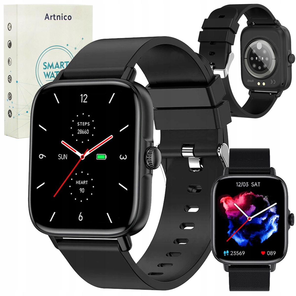 SMARTWATCH ZEGAREK WODOODPORNY CZARNY MENU PL POWIADOMIENIA SPORT ACTIVE