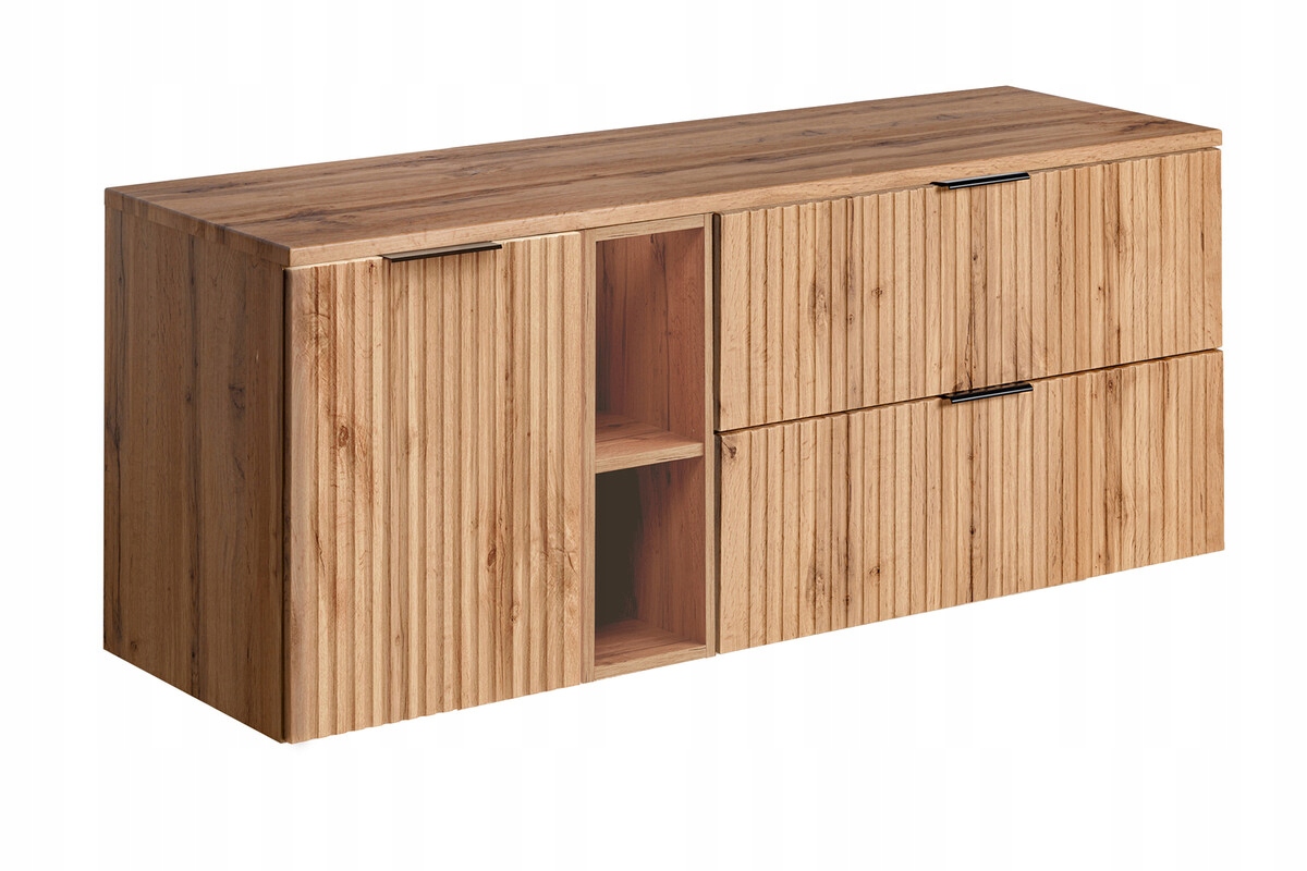 Szafka łazienkowa wisząca 140 cm oak z koszem na pranie, uchwyty do wyboru
