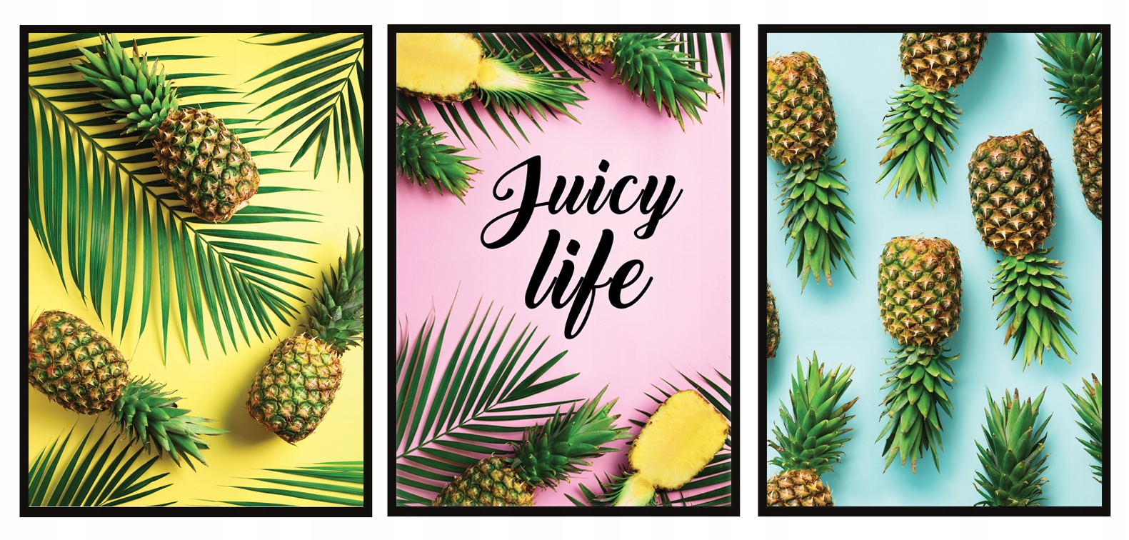 Obraz Plakáty V Rámu 53x73 cm Triptych Sada 3 obrazů Ananas Ovoce P572