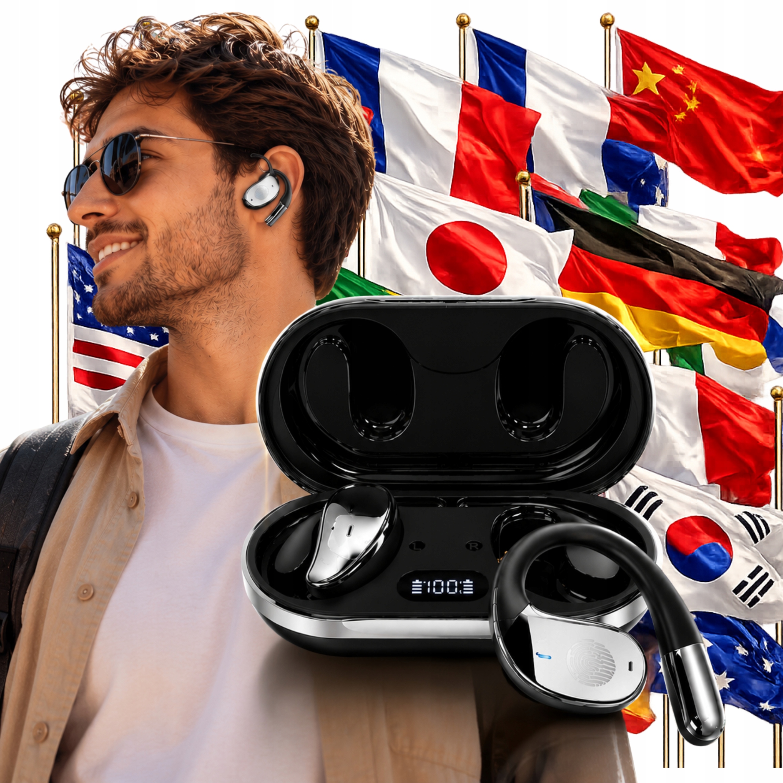 Tłumacz Translator Słuchawki 140 Języków Bezprzewodowe Wodoodporne Android