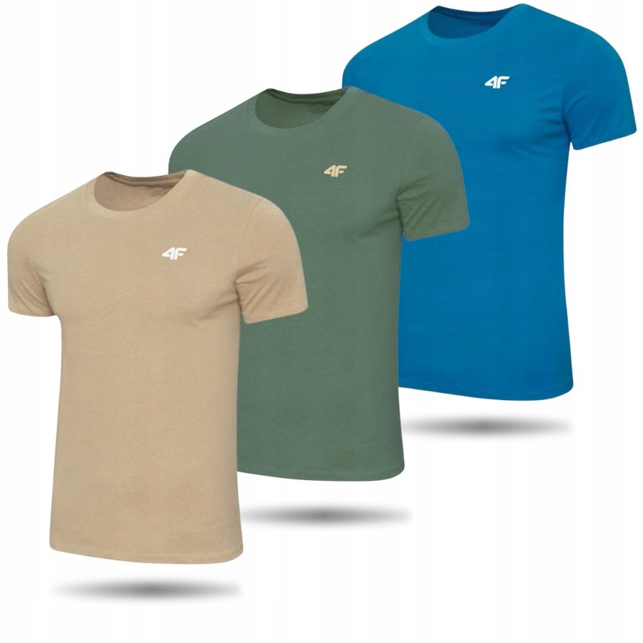 Koszulka męska 4F M1895 3pak granatowa, niebieska, biała 4FWSS24TTSHM1895