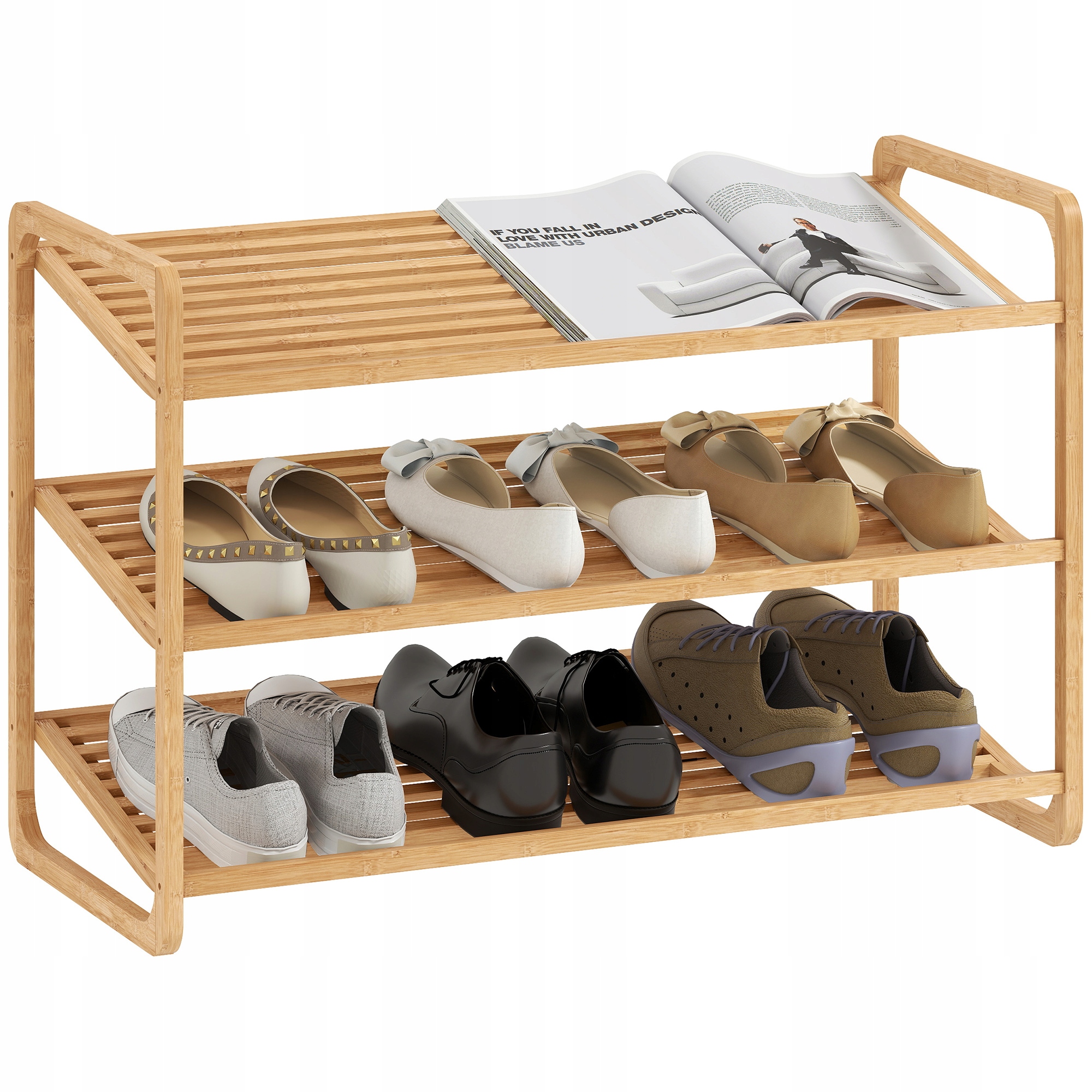 Regál na boty Homcom bambusový 3-úrovňový 76×33×50,8 cm