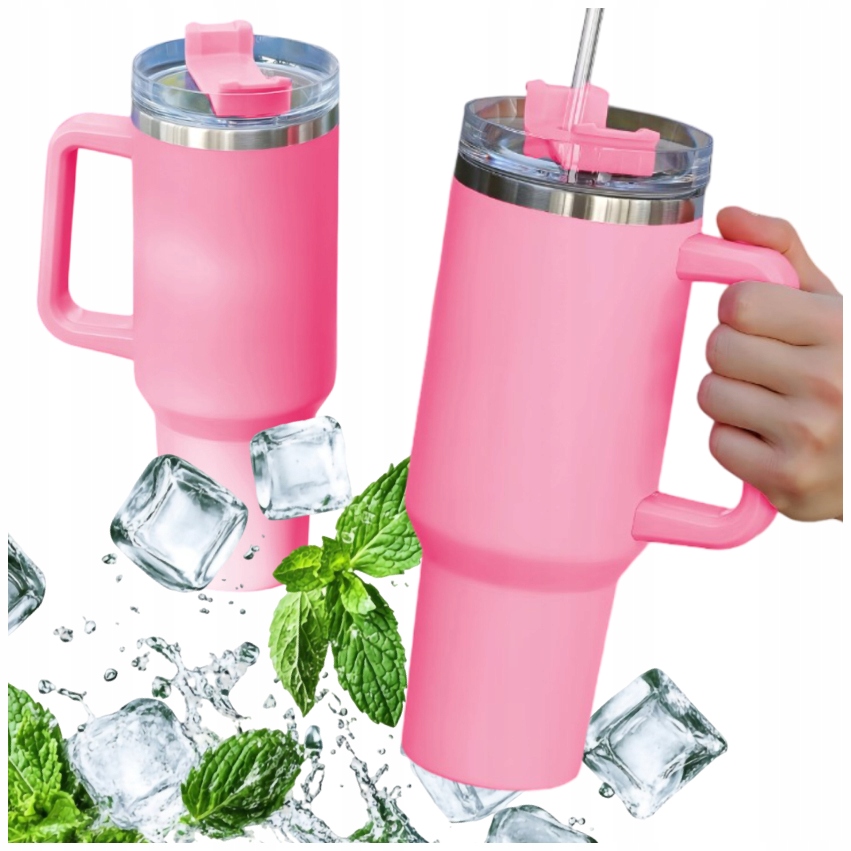 Kubek Termiczny Ze Słomką Z Uchwytem Na Kawę Herbatę 1200ML Termos Słomka