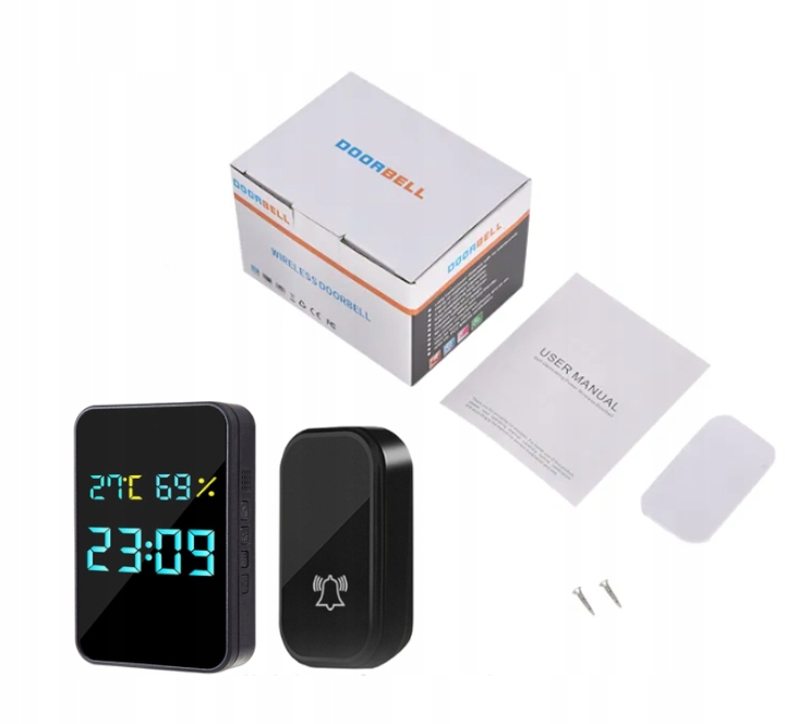 DZWONEK BEZPRZEWODOWY BEZBATERYJNY DO DRZWI FURTKI TEMPERATURA ZEWNĘTRZNY Głośność 110 dB